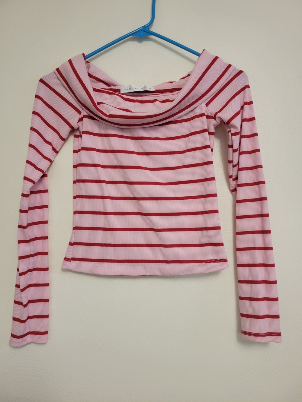 Altar'd State Striped Top Cowl Neck Off-Shoulder Long Sleeve Size XS